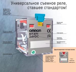 MY2N 12AC(S), Реле серии MY-S, форма контактов DPDT, светодиодный индикатор, напряжение питания 12 V AC